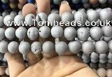 CAA1370 15.5 inches 16mm round matte plated druzy agate beads