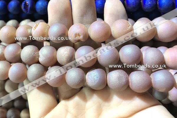 CAA1373 15.5 inches 16mm round matte plated druzy agate beads