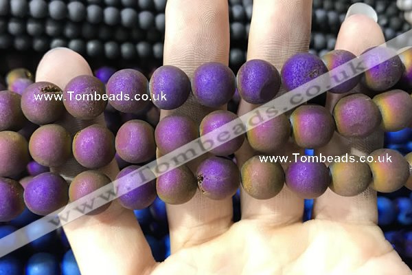 CAA1374 15.5 inches 16mm round matte plated druzy agate beads