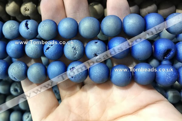 CAA1378 15.5 inches 16mm round matte plated druzy agate beads