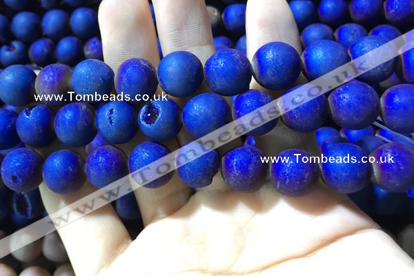 CAA1380 15.5 inches 16mm round matte plated druzy agate beads