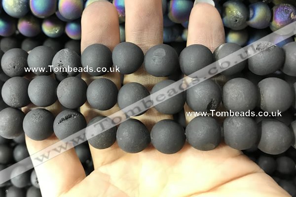 CAA1381 15.5 inches 16mm round matte plated druzy agate beads