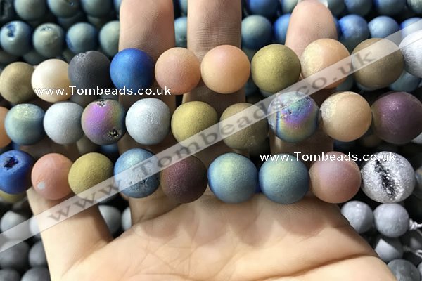 CAA1382 15.5 inches 16mm round matte plated druzy agate beads