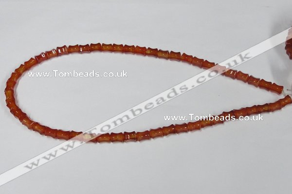 CAA142 15.5 inches 6*8mm bamboo shape red agate gemstone beads