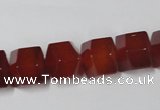 CAA146 15.5 inches 12*14mm faceted cube red agate gemstone beads