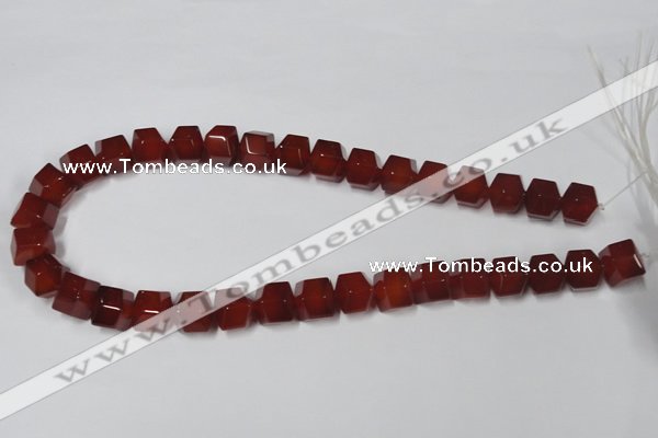 CAA146 15.5 inches 12*14mm faceted cube red agate gemstone beads