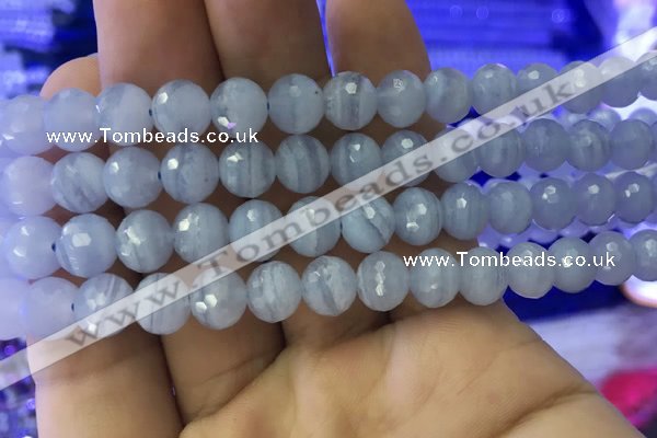 CAA1461 15.5 inches 8mm faceted round blue lace agate beads