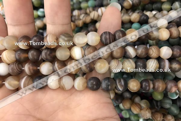 CAA1476 15.5 inches 8mm round matte banded agate beads wholesale