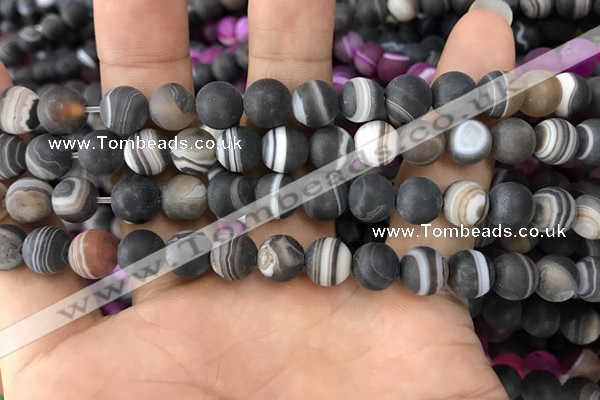 CAA1481 15.5 inches 8mm round matte banded agate beads wholesale