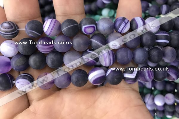 CAA1498 15.5 inches 12mm round matte banded agate beads wholesale