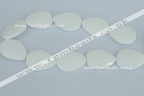 CAA15 15.5 inches 30*40mm faceted flat teardrop white agate beads