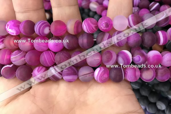 CAA1503 15.5 inches 12mm round matte banded agate beads wholesale