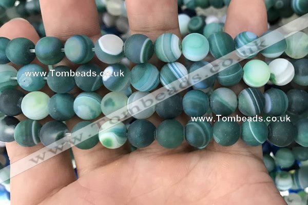 CAA1513 15.5 inches 12mm round matte banded agate beads wholesale