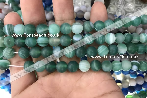 CAA1516 15.5 inches 8mm round matte banded agate beads wholesale