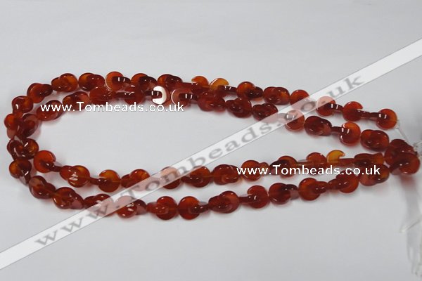 CAA152 15.5 inches 10*10mm curved moon red agate gemstone beads