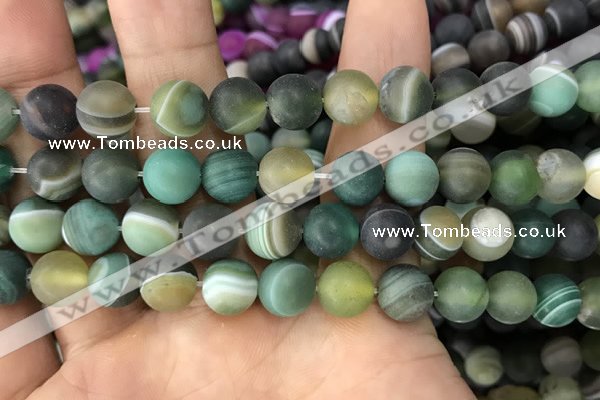 CAA1523 15.5 inches 12mm round matte banded agate beads wholesale