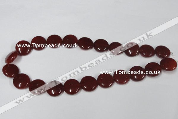 CAA158 15.5 inches 18mm flat round red agate gemstone beads