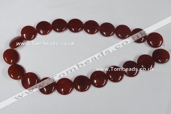 CAA159 15.5 inches 20mm flat round red agate gemstone beads