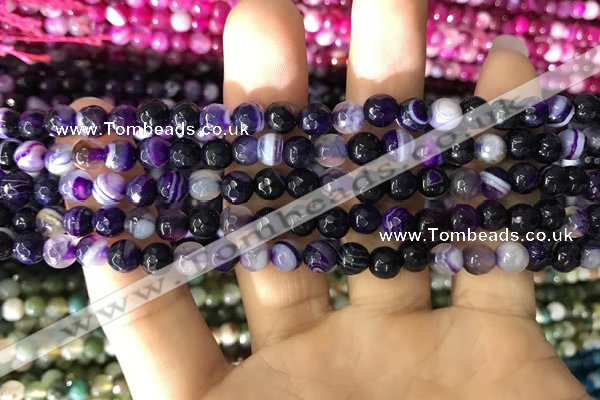 CAA1650 15.5 inches 6mm faceted round banded agate beads