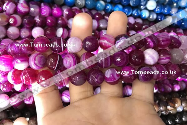 CAA1658 15.5 inches 12mm faceted round banded agate beads