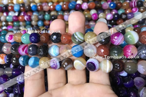 CAA1682 15.5 inches 10mm faceted round banded agate beads