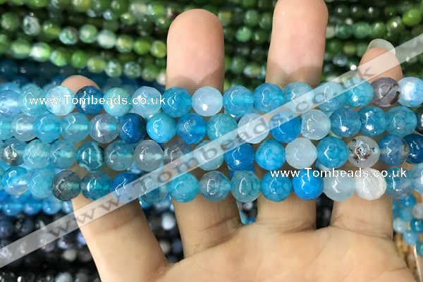 CAA1714 15 inches 8mm faceted round fire crackle agate beads