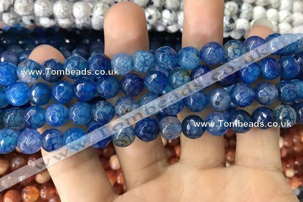 CAA1715 15 inches 8mm faceted round fire crackle agate beads