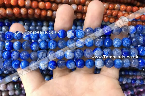 CAA1718 15 inches 8mm faceted round fire crackle agate beads