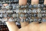 CAA1745 15 inches 12mm faceted round fire crackle agate beads