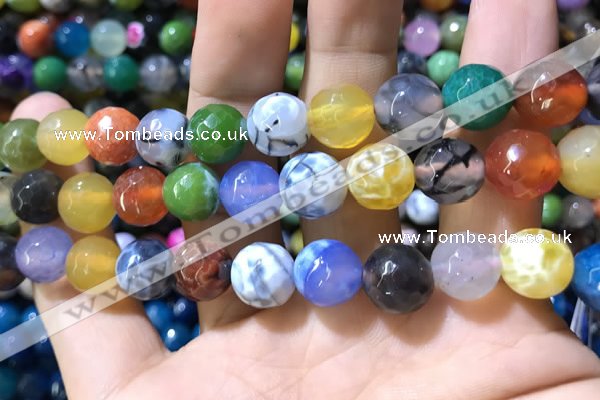 CAA1751 15 inches 12mm faceted round fire crackle agate beads