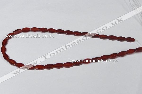 CAA177 15.5 inches 7*12mm hexagon red agate gemstone beads