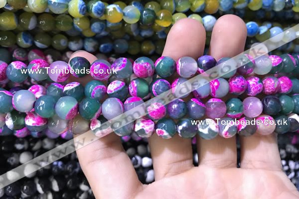 CAA1770 15 inches 8mm faceted round fire crackle agate beads