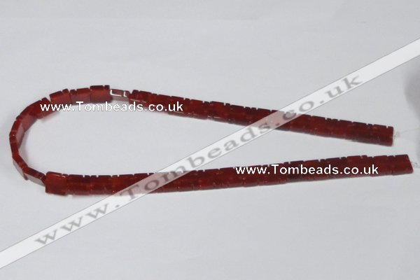 CAA178 15.5 inches 10*10mm carved square red agate gemstone beads