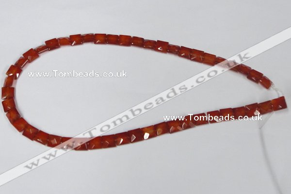 CAA179 15.5 inches 8*8mm faceted square red agate gemstone beads