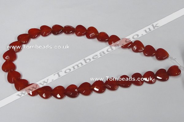 CAA180 15.5 inches 14*14mm faceted heart red agate gemstone beads