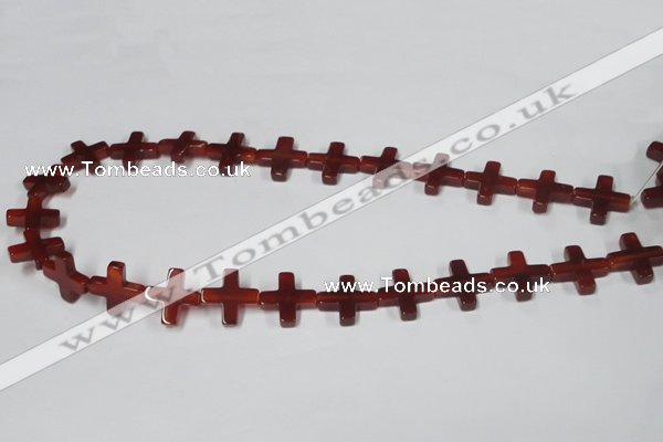 CAA182 15.5 inches 16*16mm cross red agate gemstone beads