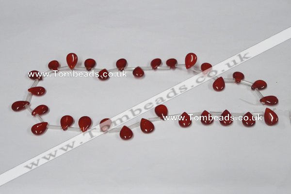 CAA185 Top-drilled 9*13mm flat teardrop red agate gemstone beads