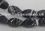 CAA214 15.5 inches 8*16mm twisted rice madagascar agate beads