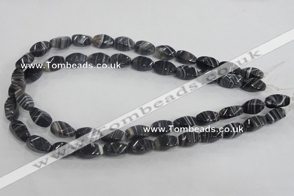 CAA214 15.5 inches 8*16mm twisted rice madagascar agate beads