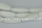 CAA22 15.5 inches 7*20mm faceted rice white agate gemstone beads