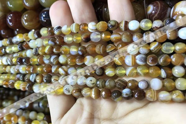 CAA2204 15.5 inches 4mm faceted round banded agate beads