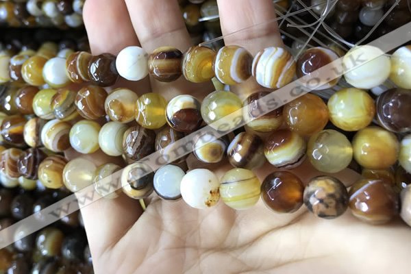 CAA2207 15.5 inches 10mm faceted round banded agate beads