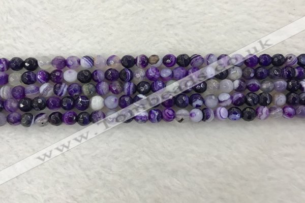 CAA2211 15.5 inches 4mm faceted round banded agate beads