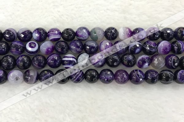 CAA2214 15.5 inches 10mm faceted round banded agate beads