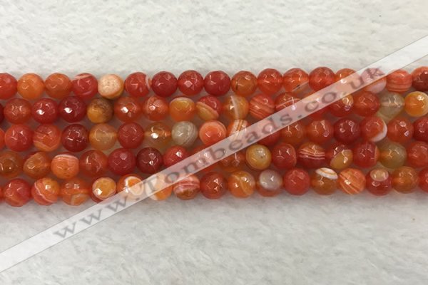 CAA2227 15.5 inches 8mm faceted round banded agate beads