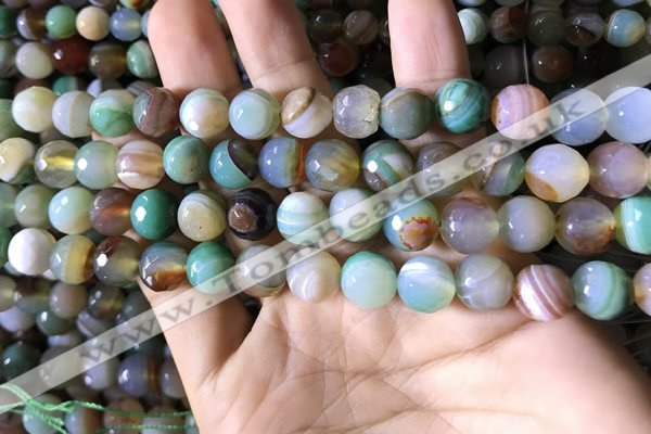 CAA2266 15.5 inches 10mm faceted round banded agate beads