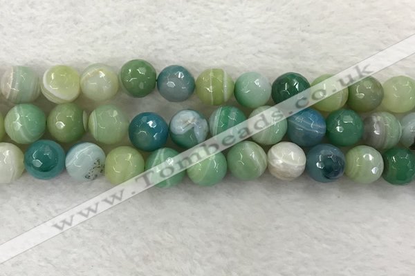 CAA2282 15.5 inches 14mm faceted round banded agate beads