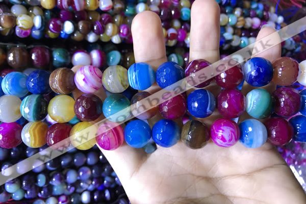 CAA2297 15.5 inches 14mm faceted round banded agate beads