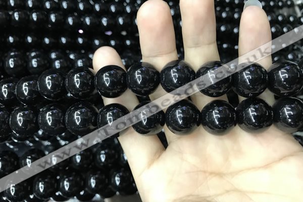 CAA2408 15.5 inches 16mm round black agate beads wholesale