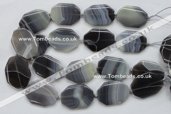 CAA241 15.5 inches 30*40mm octagonal grey line agate beads